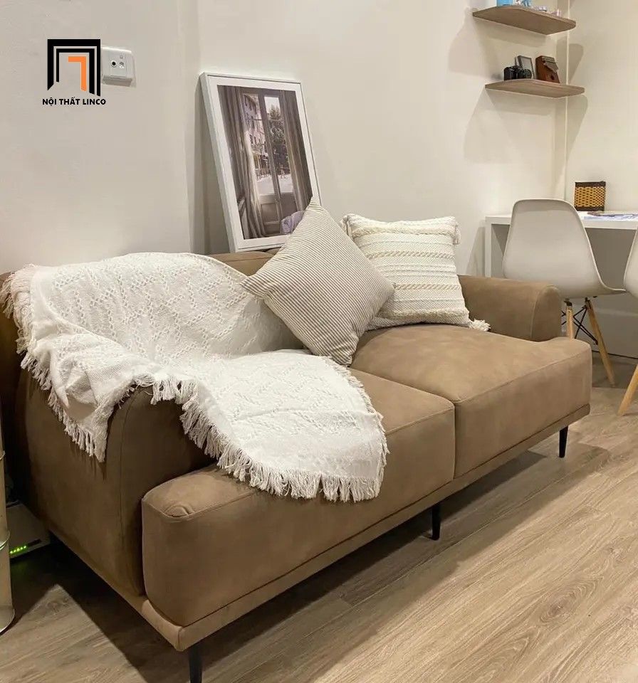 Ghế sofa văng nỉ dài 2m2 BT79 Colaxing màu trắng kem
