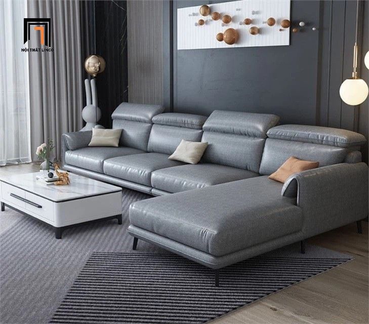 Bộ ghế sofa chữ L GT249 Osino 3m x 1m6 da giả xám đậm