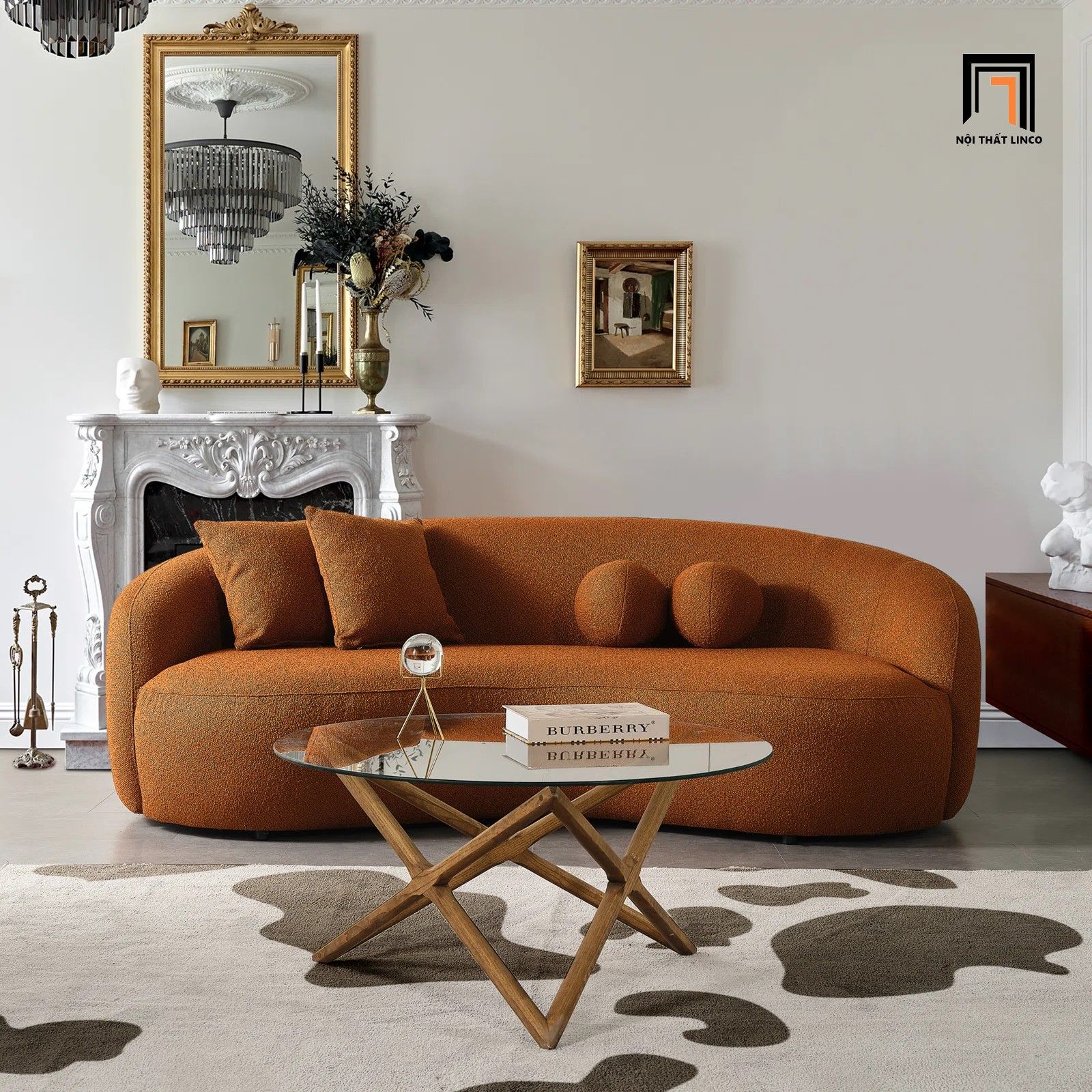 Ghế sofa băng cong cho tiệm shop BT178 Kathrina 2m1 vải nỉ bố