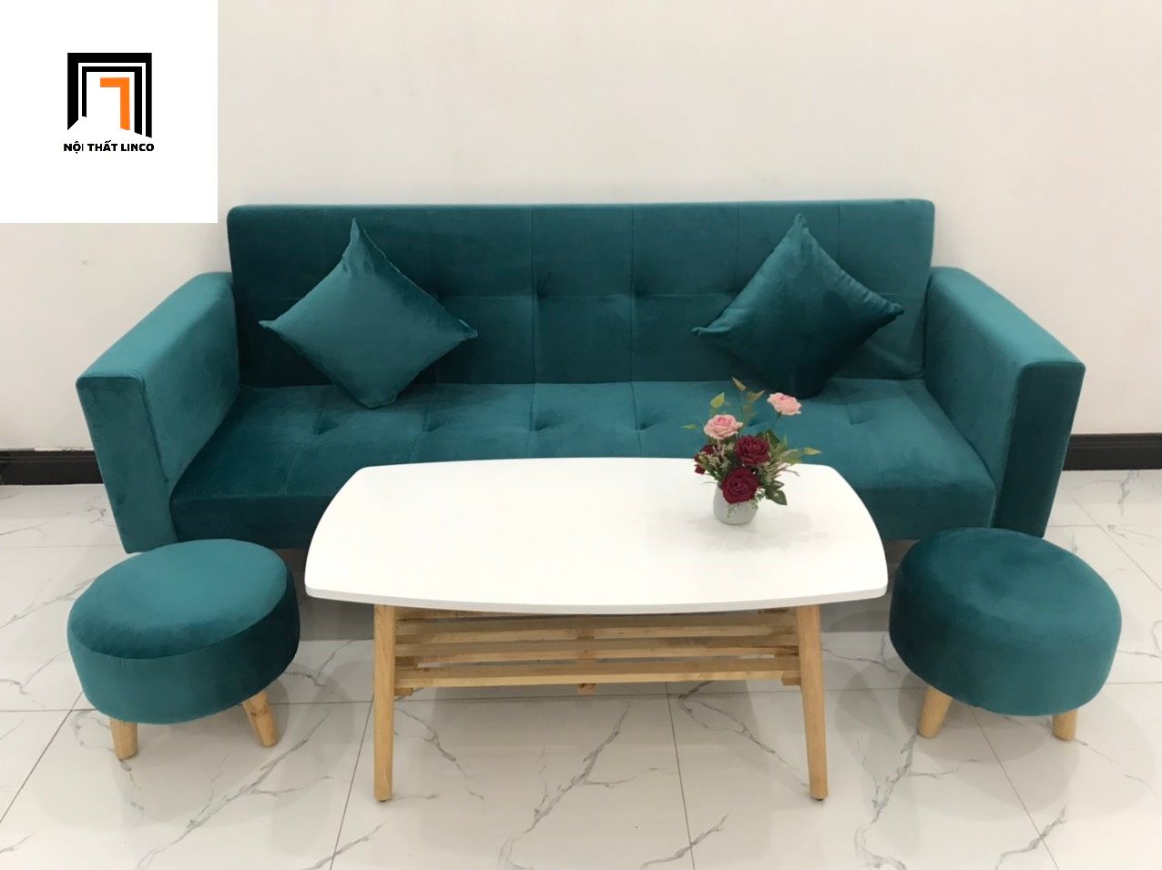 Bộ ghế sofa giường thông minh BTV dài 2m xanh lá vải nhung