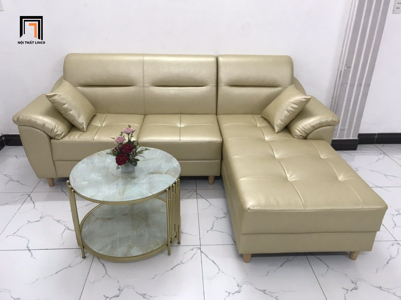 Sofa góc L da công nghiệp GT233 Palma 2m4 x 1m6 kem sữa