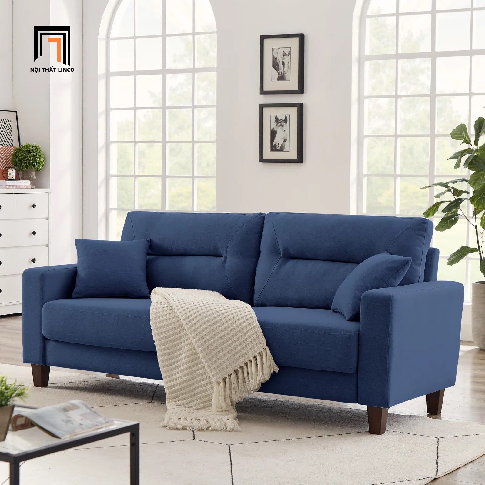 Ghế sofa băng 1m9 BT141 Linti cho gia đình nhỏ màu xanh đậm