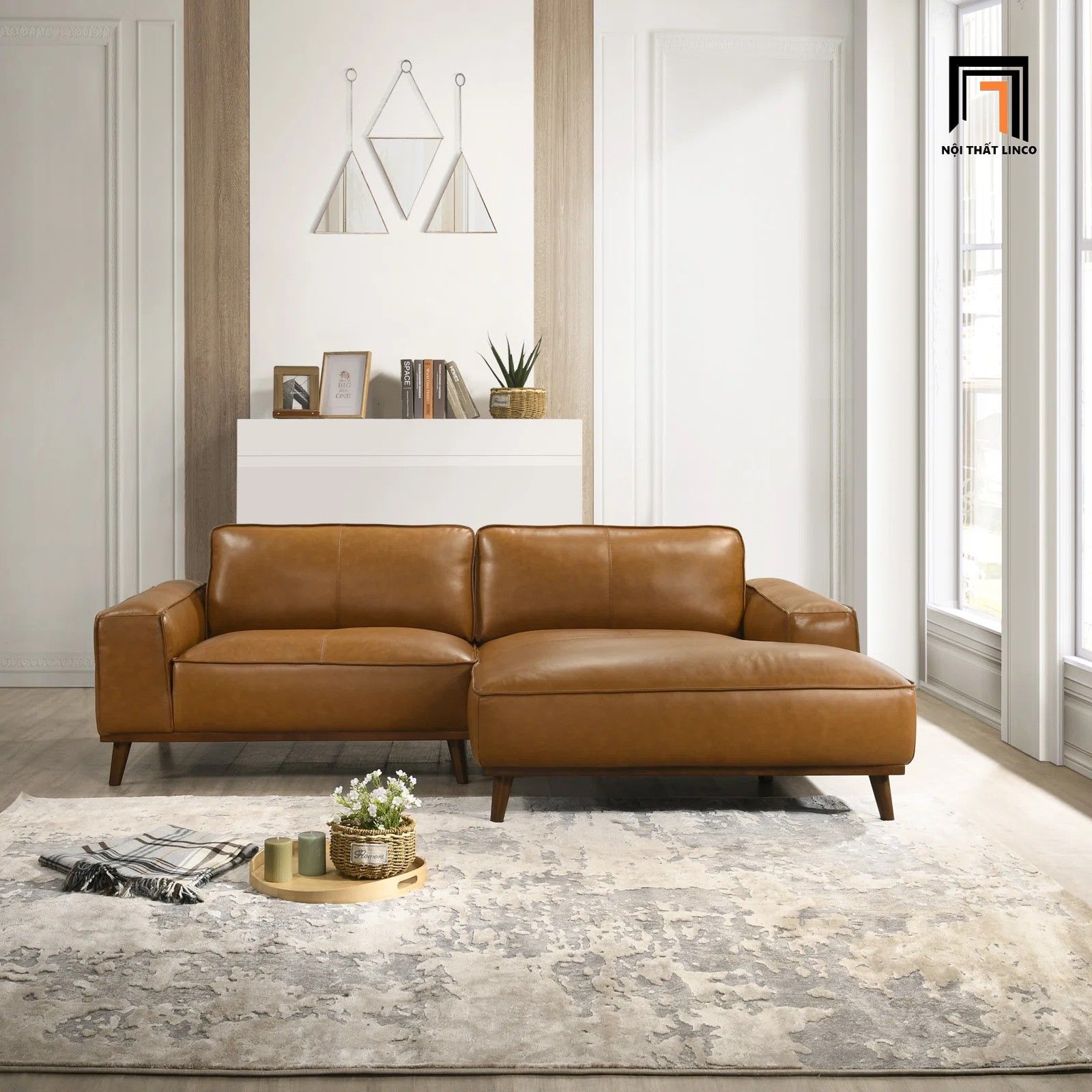 Bộ ghế sofa góc da giả GT104 Ashcof 2m2 x 1m5 sang trọng