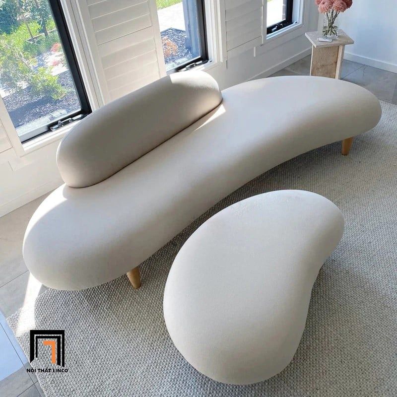 Bộ ghế sofa văng cong trắng kem BT248 Beanee 2m nhỏ gọn giá rẻ