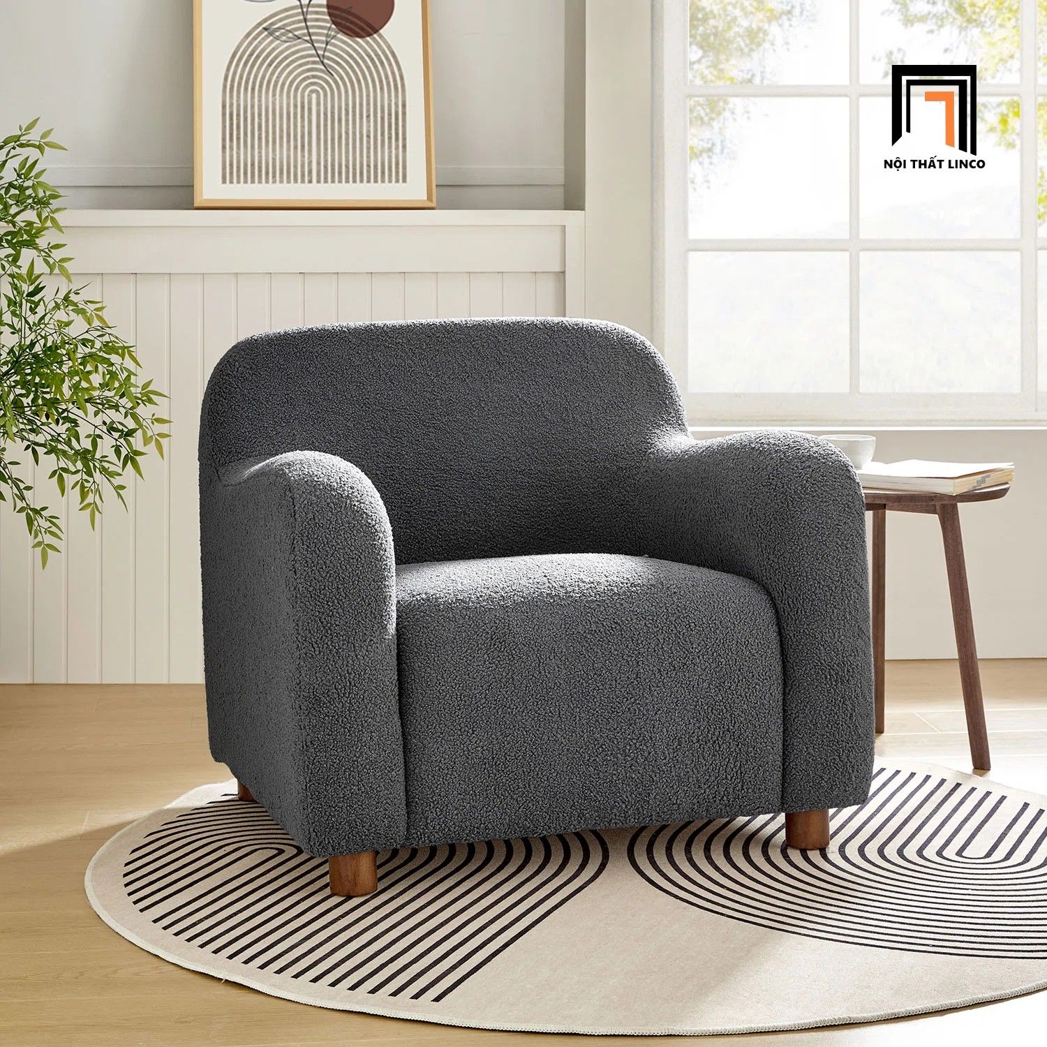 Ghế sofa đơn 1 chỗ xinh xắn DT108 Berken vải lông cừu xám