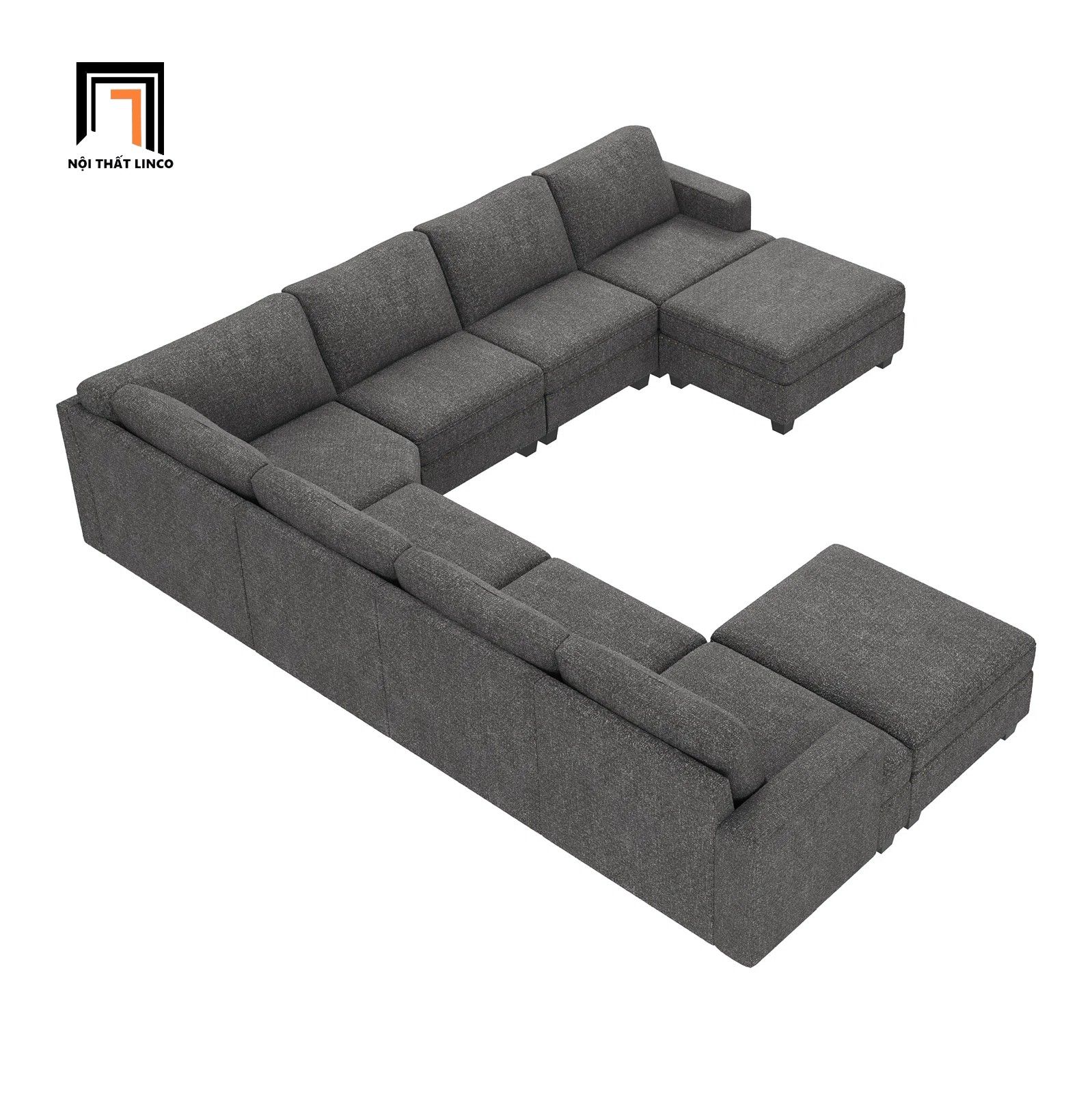 Set ghế sofa U vải nỉ màu xám UT13 Anureet cho phòng khách