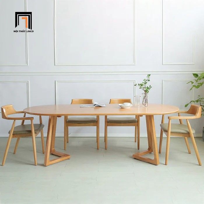 Bộ bàn ghế ăn hình oval 4 chỗ 48-KH4-G32-B92Oval gỗ cao su