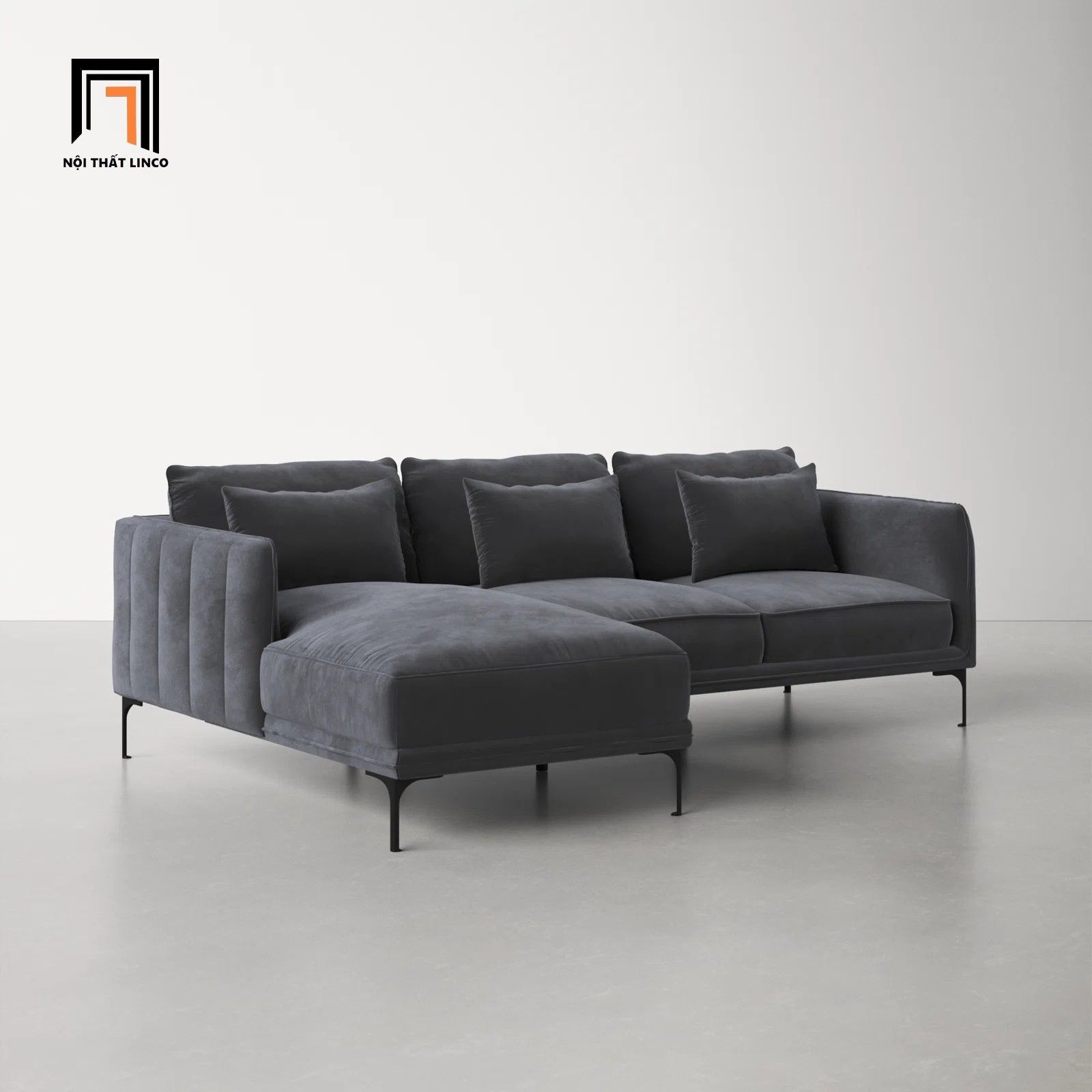 Bộ ghế sofa góc GT73 Orchad 2m2 x 1m6 xám đen vải nhung nỉ