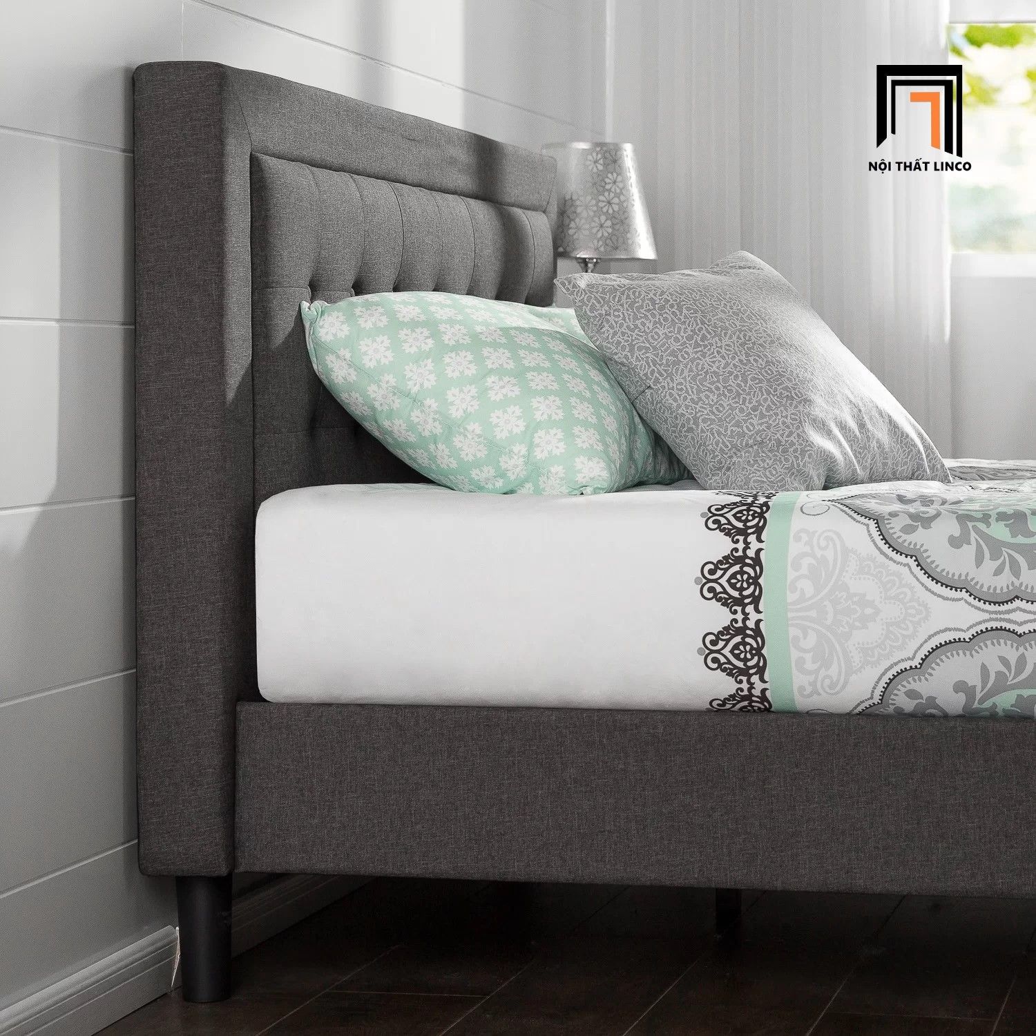 Giường ngủ vải nỉ màu đen 1m6 x 2m GN1 Vannatta cho gia đình