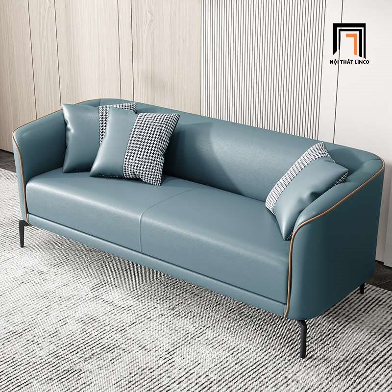 Set ghế sofa bọc da giả KT67 Polan hiện đại màu xanh lá