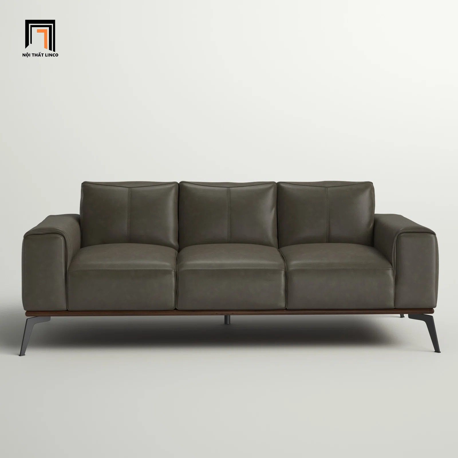 Ghế sofa băng sang trọng 2m1 BT177 Conley bọc da giả nâu đậm