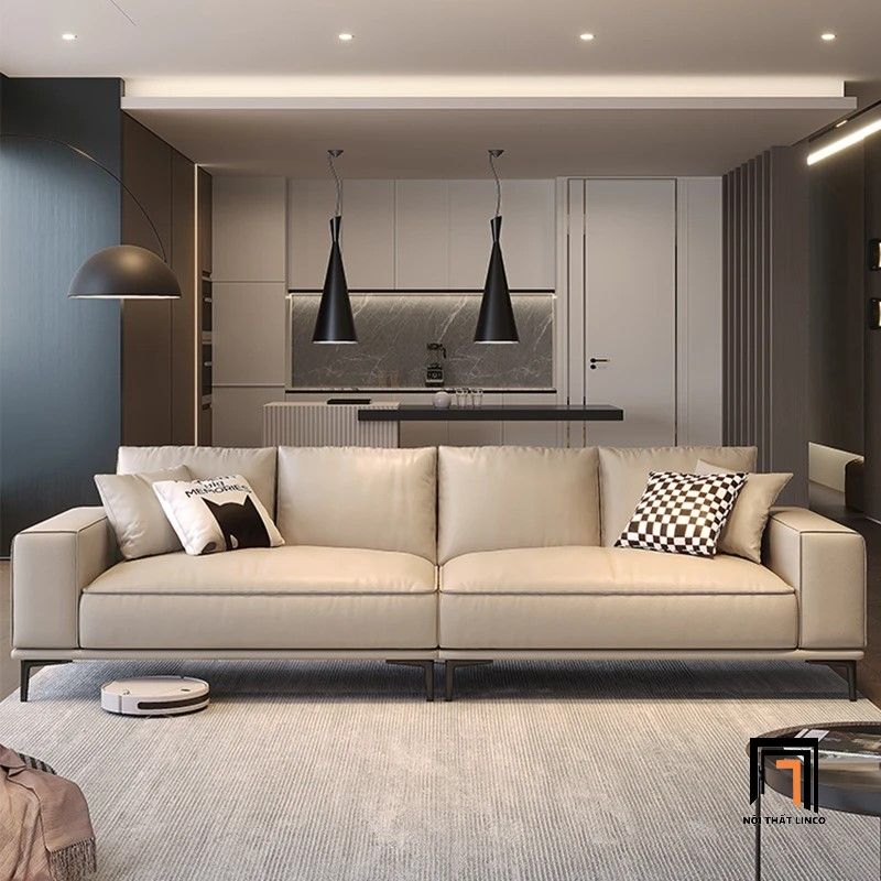 Ghế sofa băng cao cấp dài 2m5 BT75 Camasu da giả trắng kem