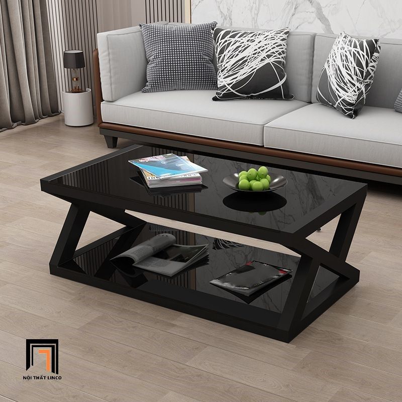 Bàn sofa chữ X xinh xắn BSF2 Trestle 1m x 50 kính 2 tầng