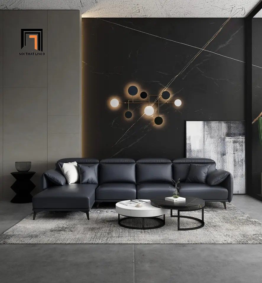 Bộ ghế sofa góc L hiện đại GT62 Waldina 2m8 x 1m6 chân inox