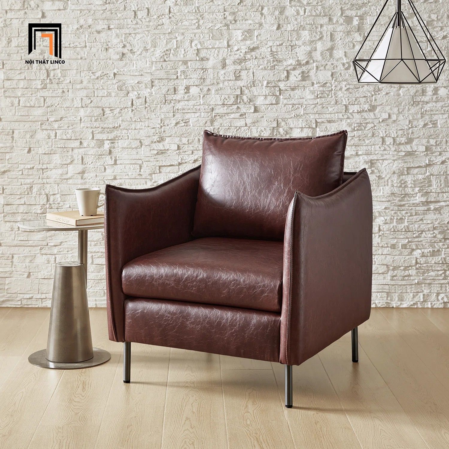 Ghế sofa đơn nhỏ gọn bọc da Pu DT102 Eamor màu nâu giá rẻ