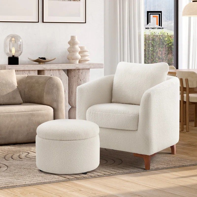 Ghế sofa đơn phòng ngủ ngồi đọc sách DT93 Amold nỉ xanh lá