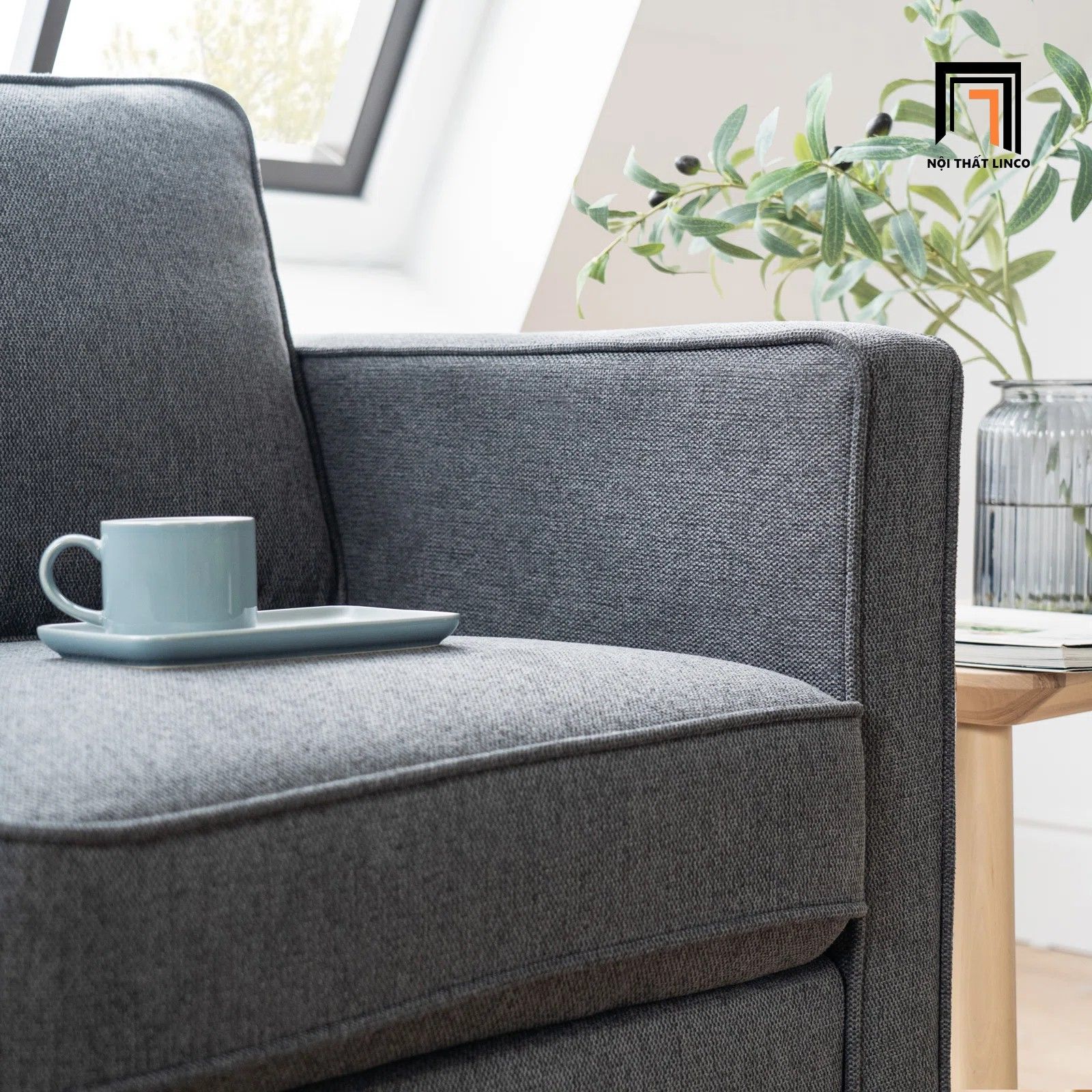 Ghế sofa băng 3 chỗ ngồi 2m BT201 Hana màu xám đậm