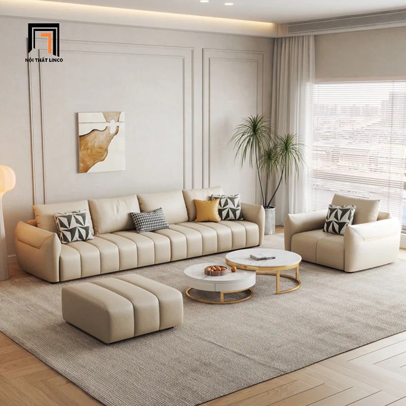 Sofa góc L da Pu trắng kem GT209 Sikeh 2m9 x 1m6 sang trọng