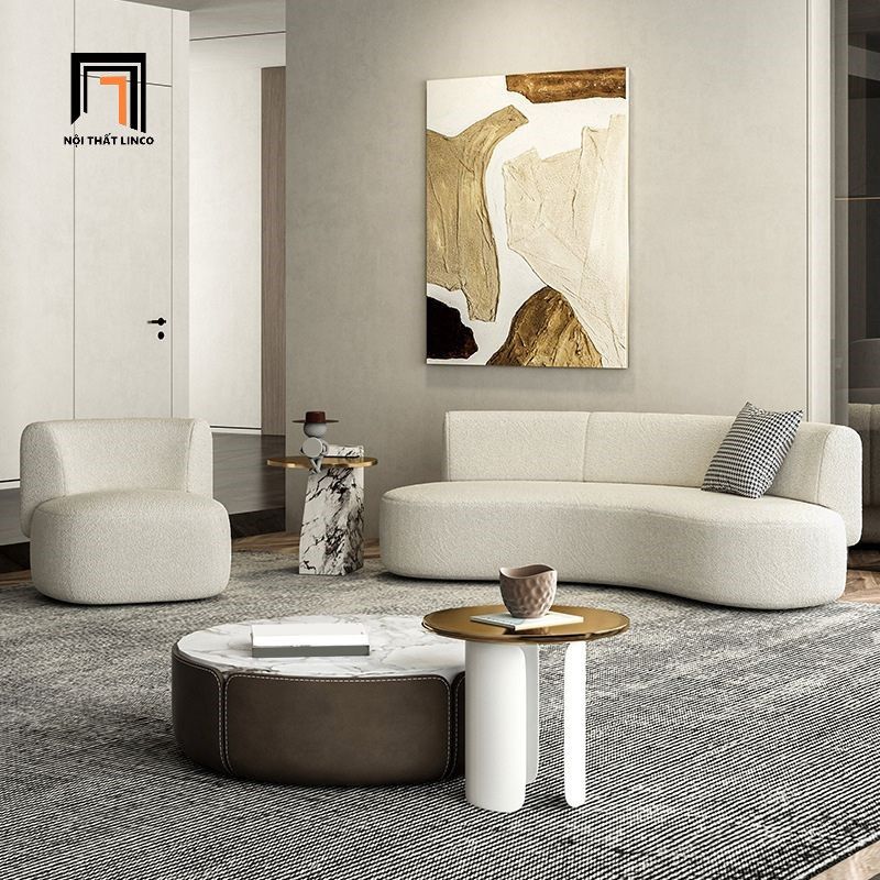 Sofa đơn cho cửa hàng, shop DT53 Olivia vải lông cừu trắng kem