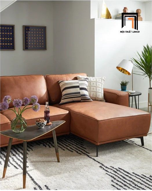 Ghế sofa góc L phòng khách 2m4 x 1m6 GT15 Harlow màu da bò