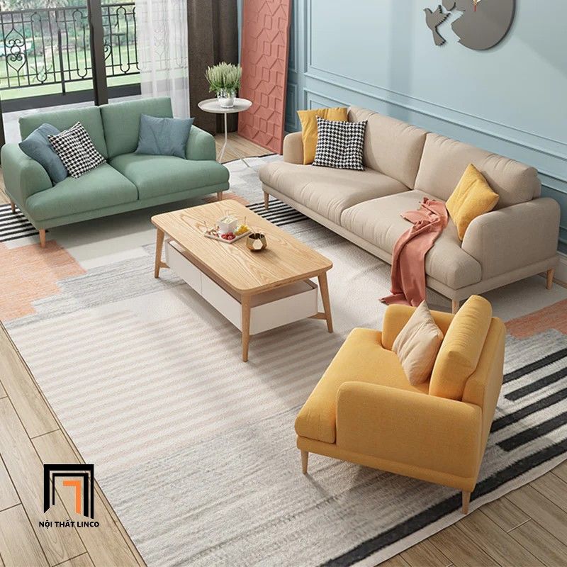 Bộ ghế sofa vải nỉ màu be KT79 Mosa giá rẻ cho phòng khách