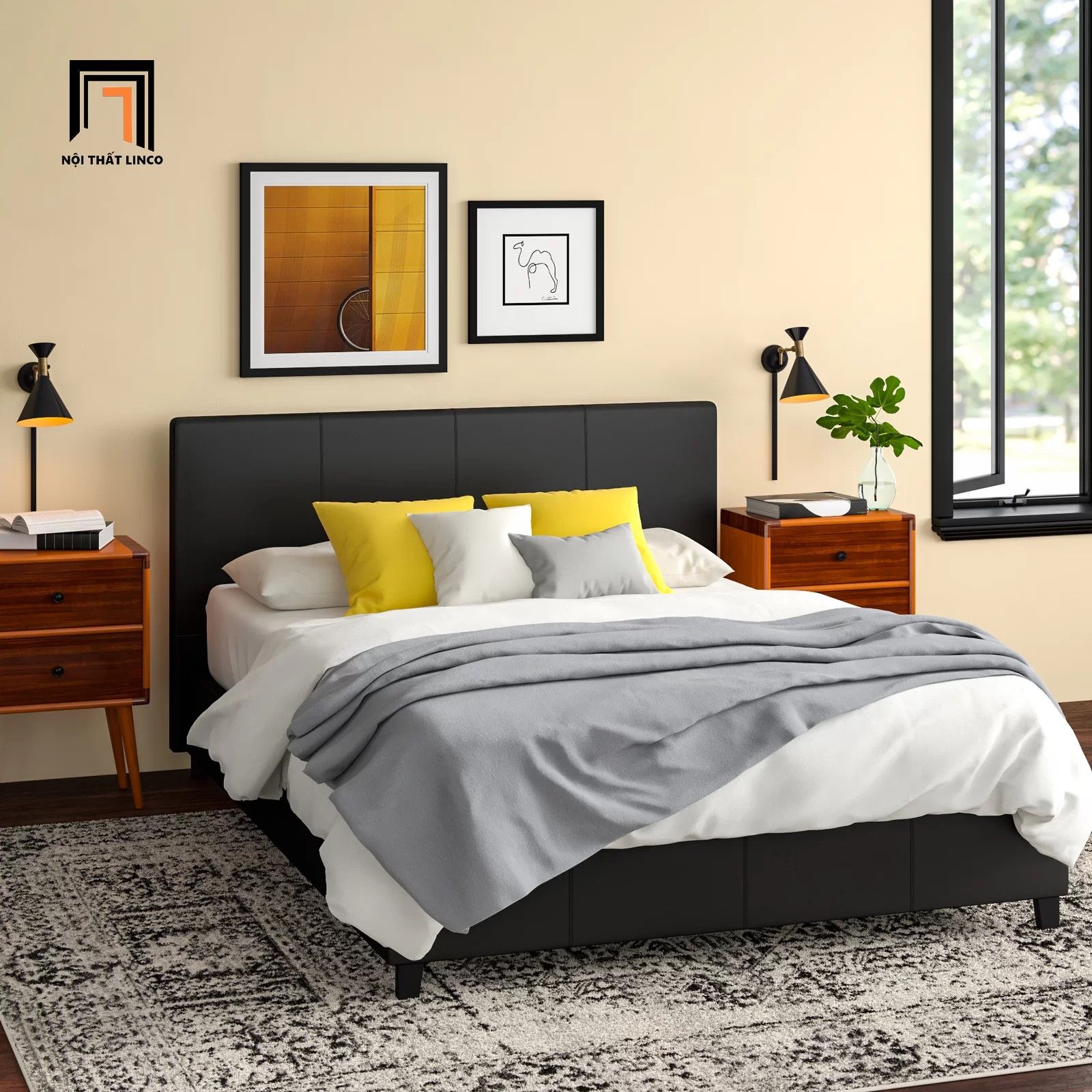 Giường ngủ 1m6 x 2m giá rẻ GN6 Hudspeth vải bố màu xám