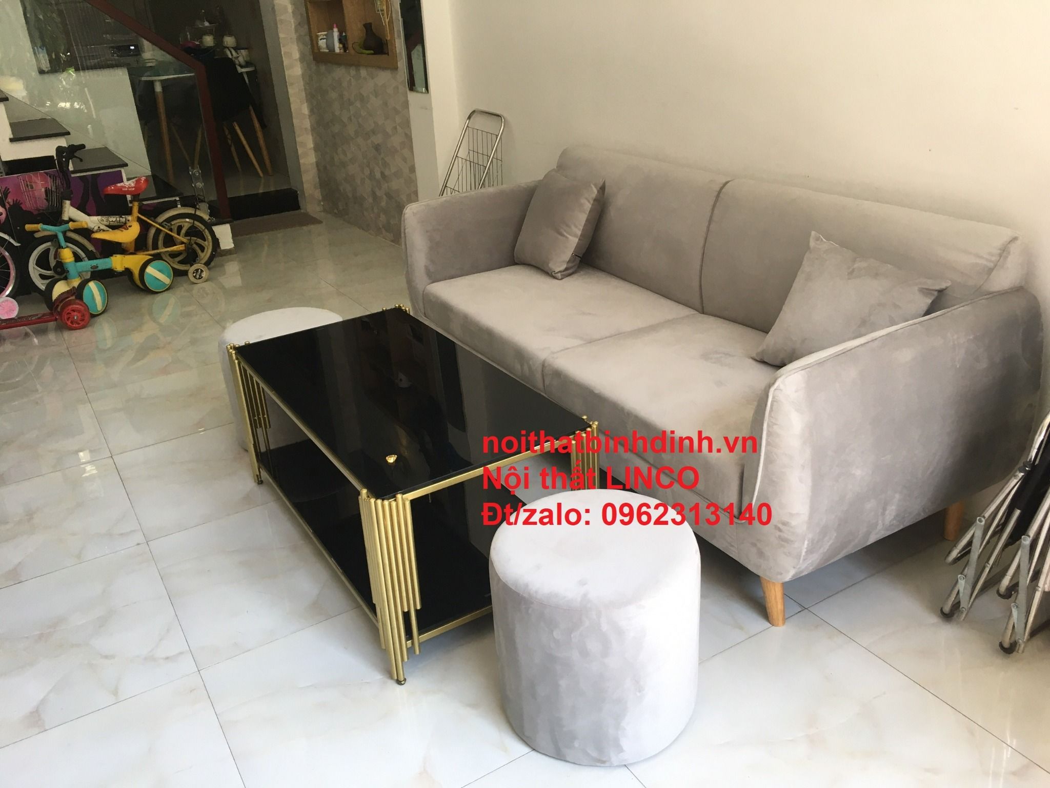 Ghế sofa băng BB dài 1m9 xám vải nhung đẹp hiện đại