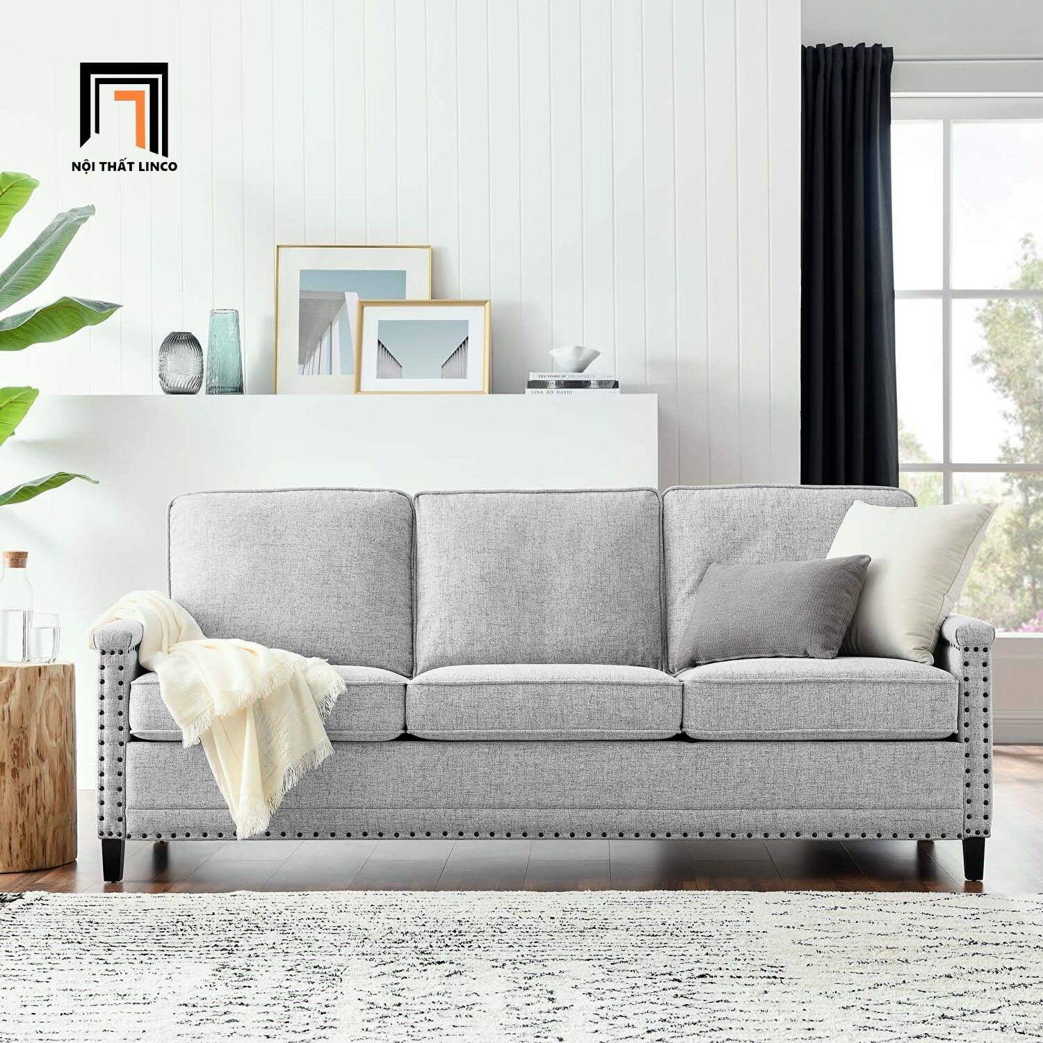 Ghế sofa văng nỉ 3 nệm ngồi BT107 Ashton 2m màu xanh lá