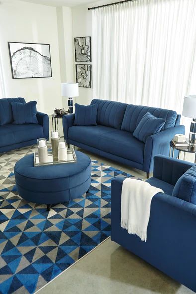 Bộ ghế sofa gia đình giá rẻ KT55 Enderline vải nhung xanh dương