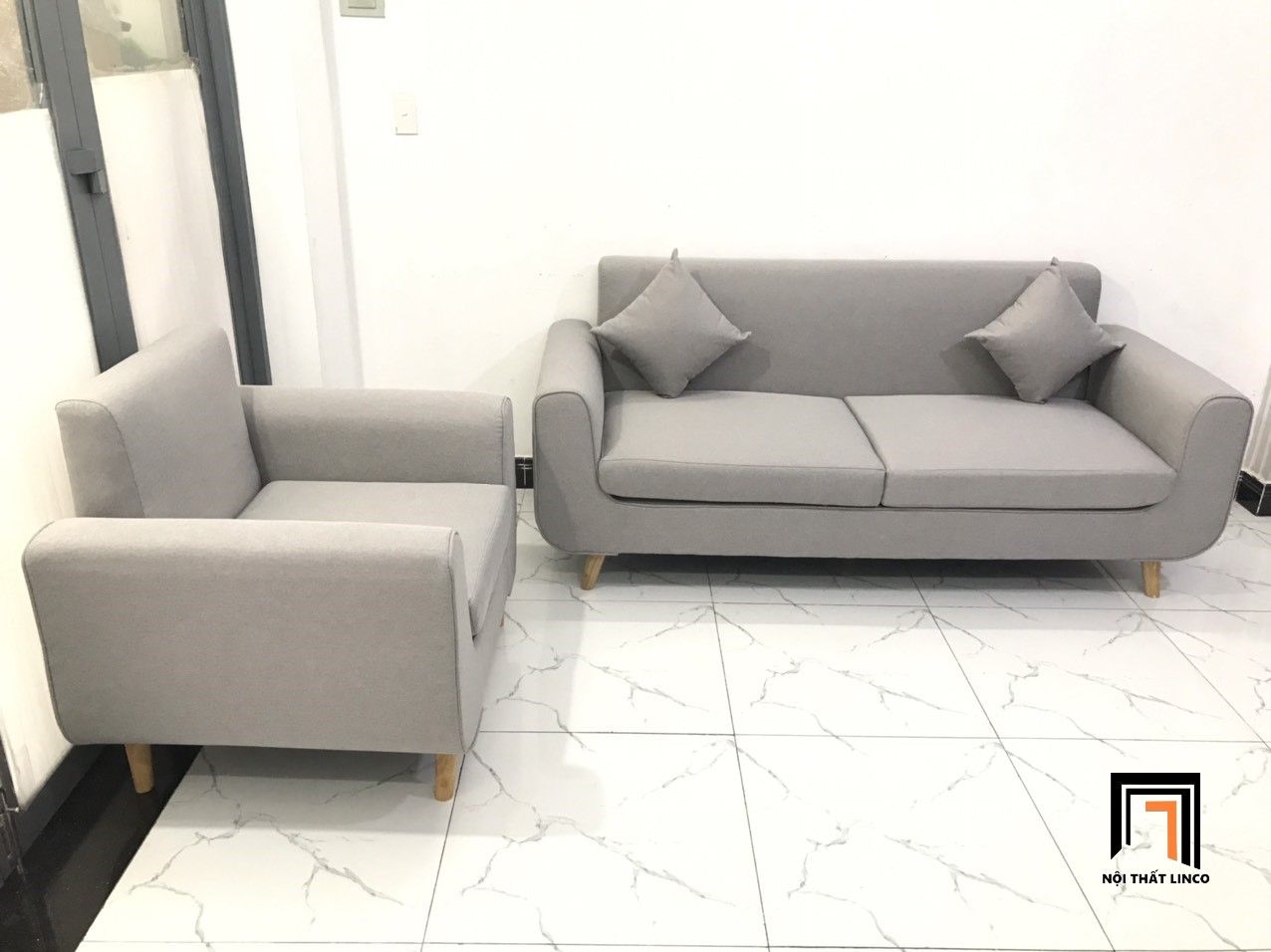 Set ghế sofa băng phòng khách NS04 hiện đại xám trắng
