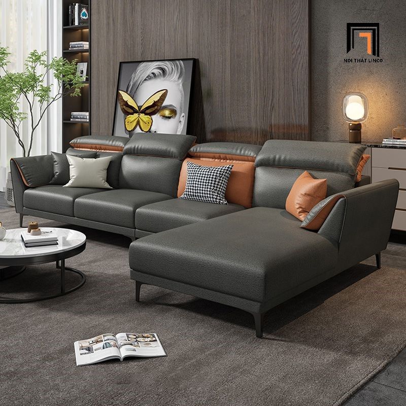 Bộ ghế sofa góc L gật gù GT212 Khalaf 3m x 1m6 da công nghiệp