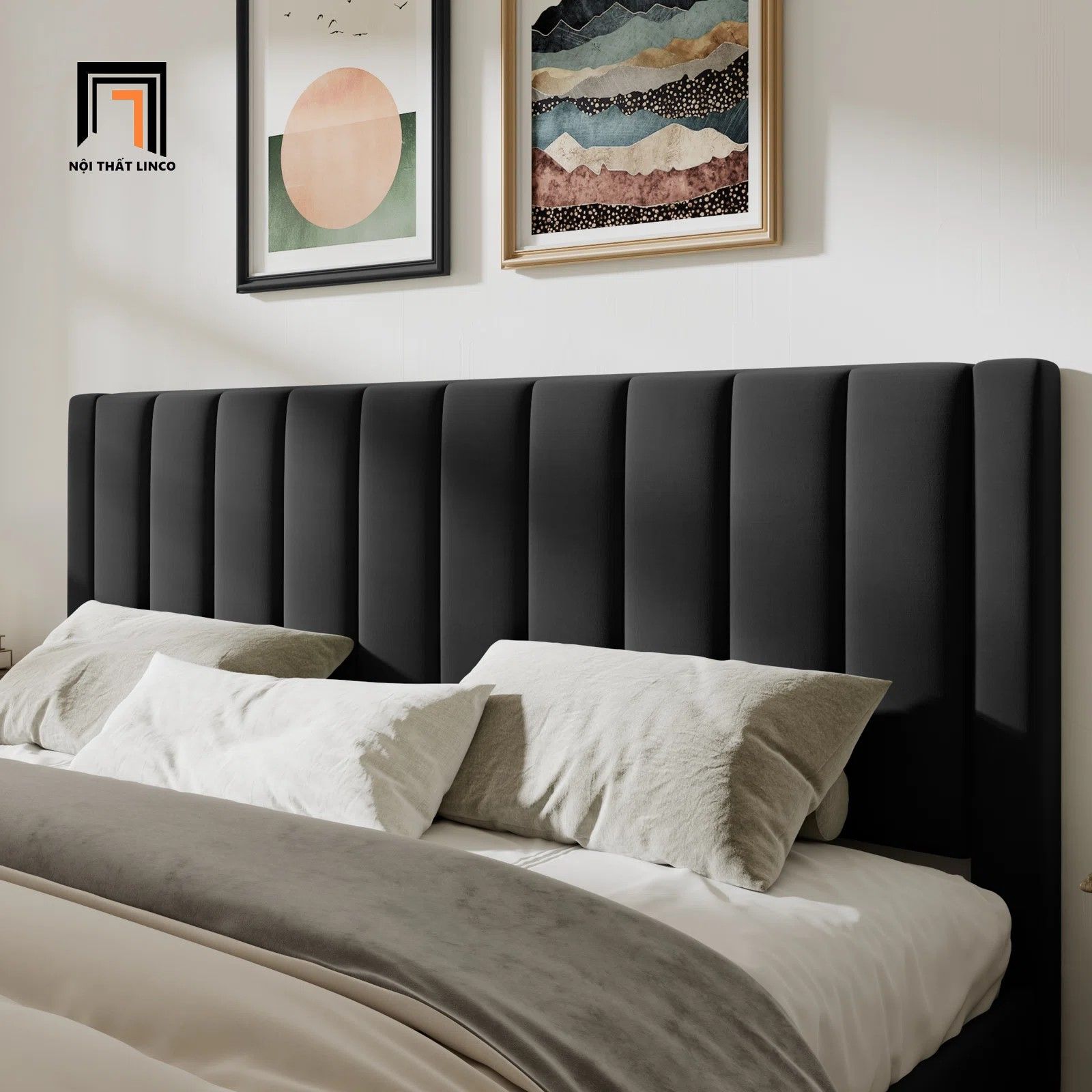 Giường ngủ vải nỉ nhung đẹp GN21 Will đầu giường chia múi