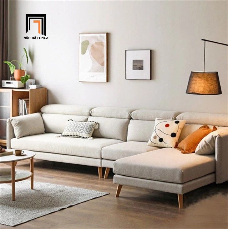 Bộ ghế sofa góc L đẹp trắng kem GT255 Pecos 3m x 1m6 gật gù