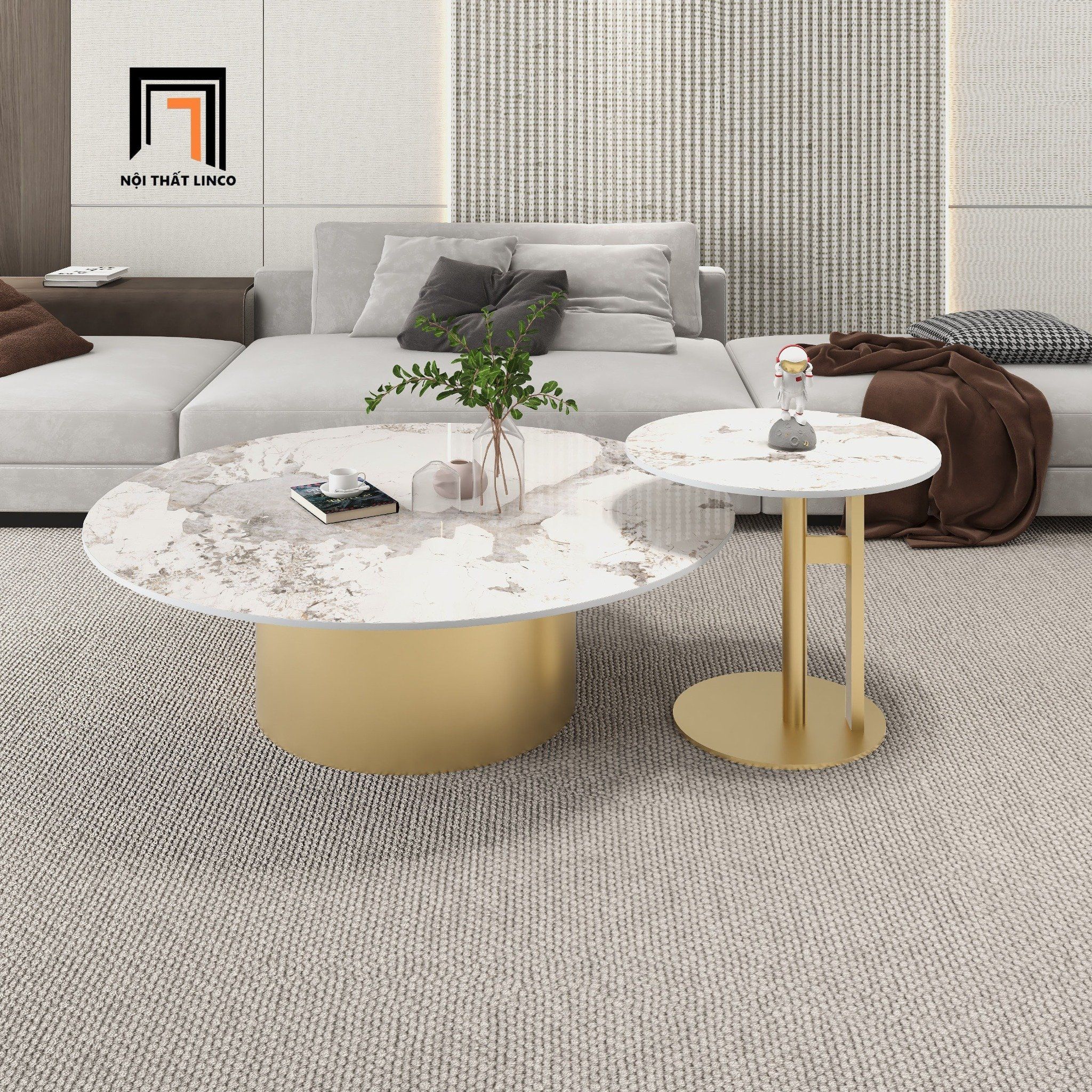 Bàn sofa tròn mặt đá ceramic BSF82 Lasea đường kính 70cm