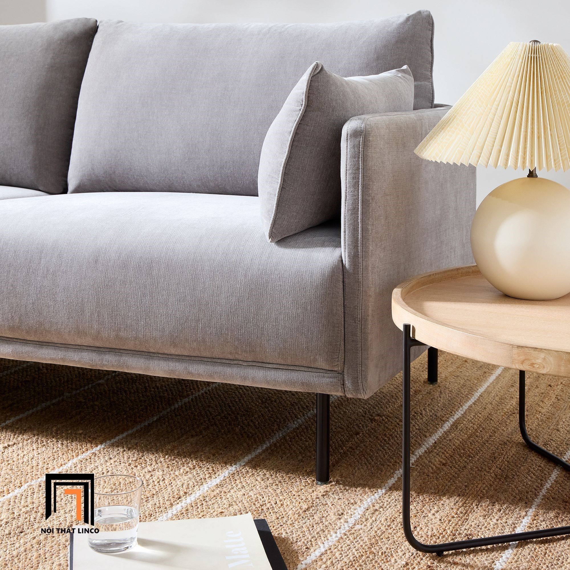 Ghế sofa văng vải nhung hiện đại BT112 Elia 1m9 màu xám tro