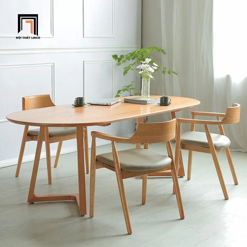 Bộ bàn ghế ăn hình oval 4 chỗ 48-KH4-G32-B92Oval gỗ cao su