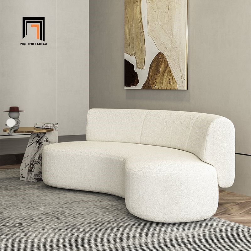Sofa đơn cho cửa hàng, shop DT53 Olivia vải lông cừu trắng kem