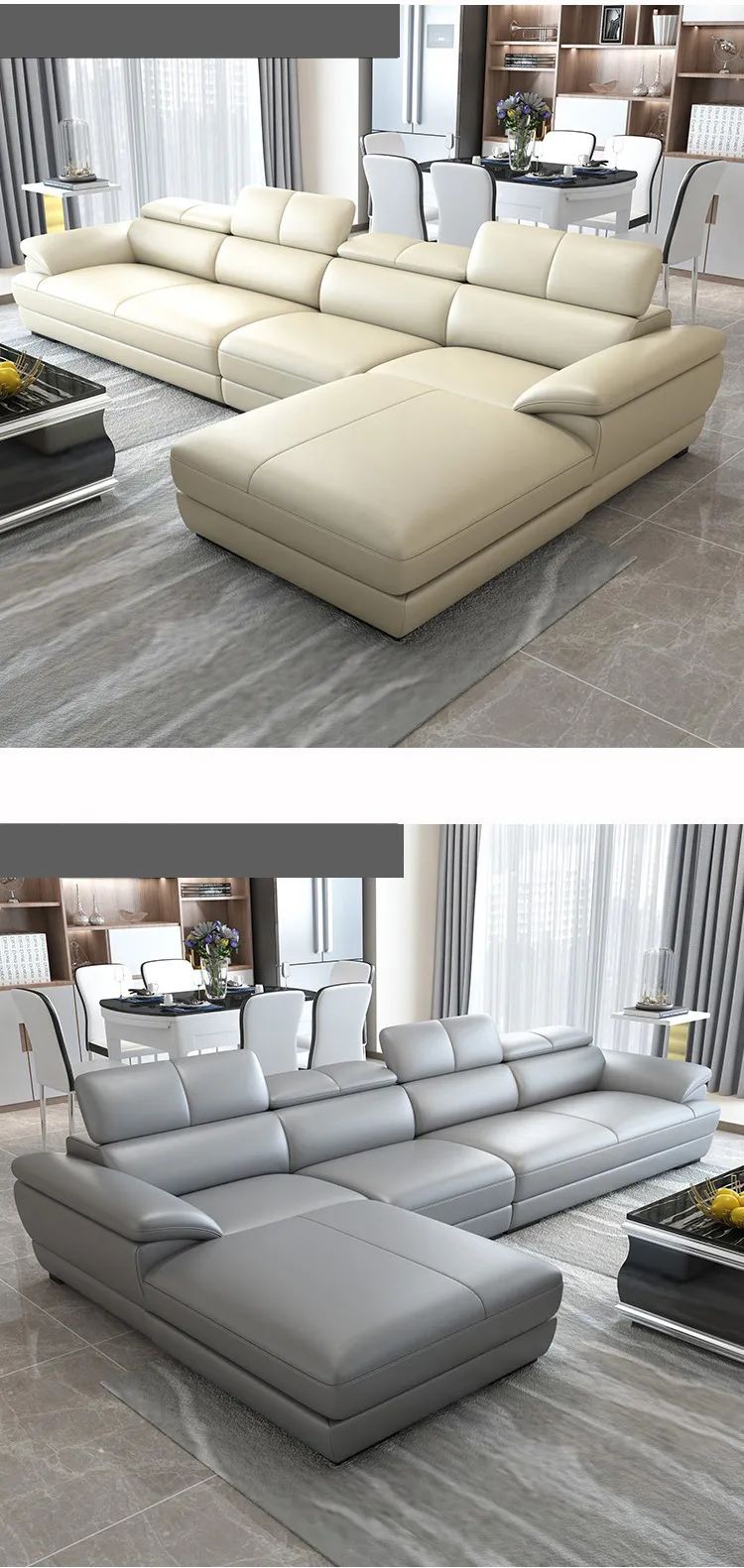 Bộ ghế sofa góc L sang trong GT57 Zeglo 3m2 x 1m6 da công nghiệp