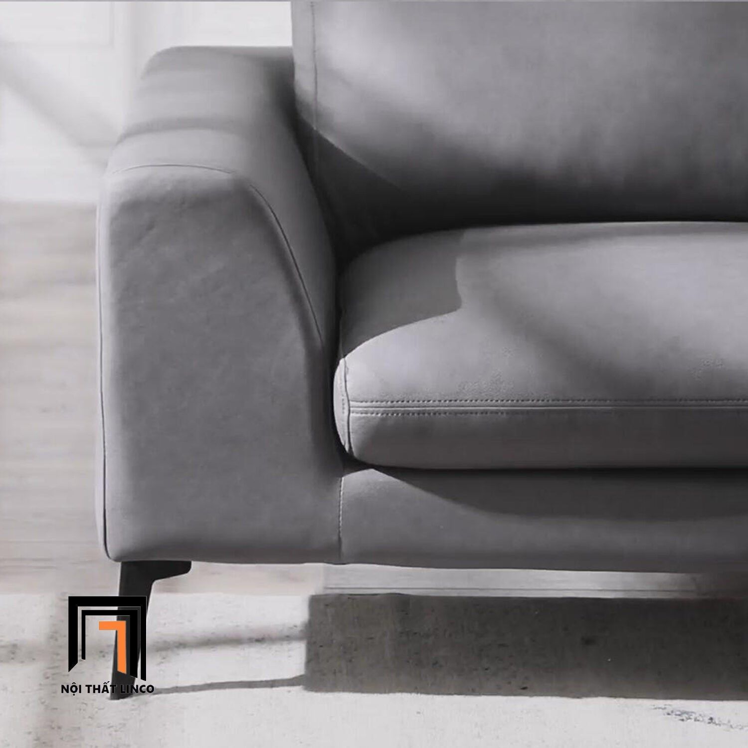 Bộ ghế sofa góc L GT71 Klema 2m8 x 1m4 da công nghiệp xám đen