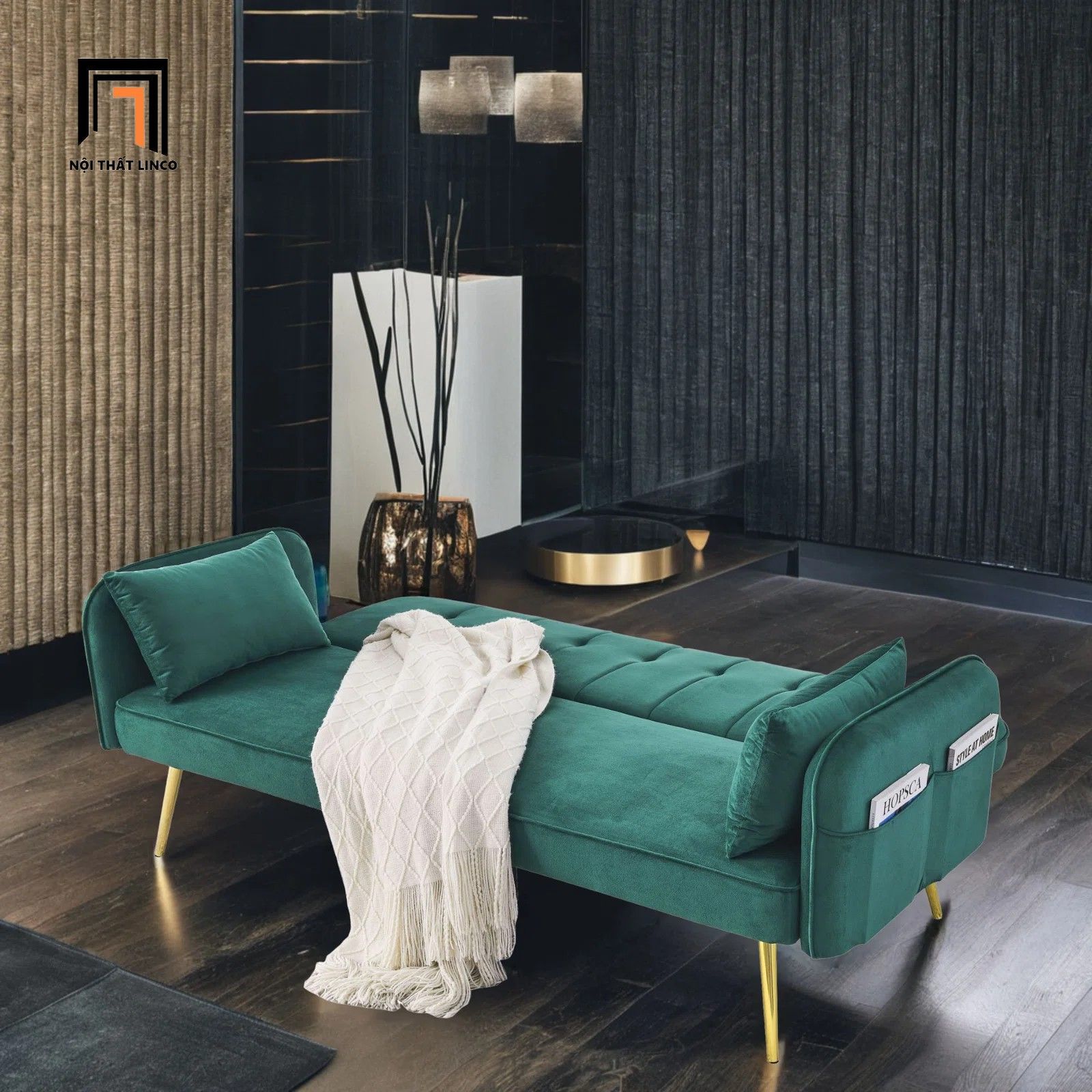 Ghế sofa giường đa năng GB84 Noce dài 1m9 vải nhung đẹp
