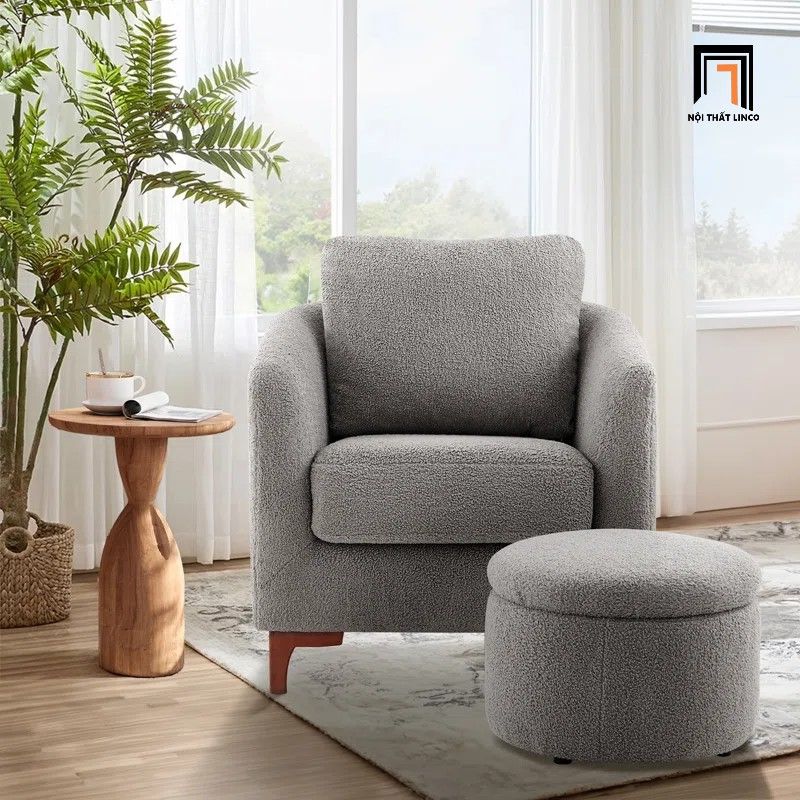 Ghế sofa đơn phòng ngủ ngồi đọc sách DT93 Amold nỉ xanh lá