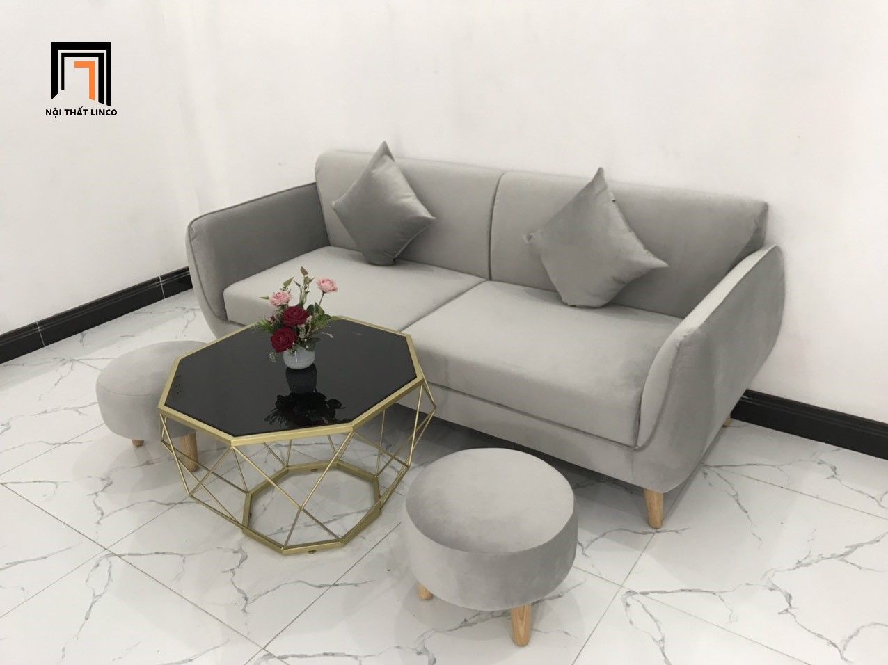 Ghế sofa băng BB dài 1m9 xám vải nhung đẹp hiện đại