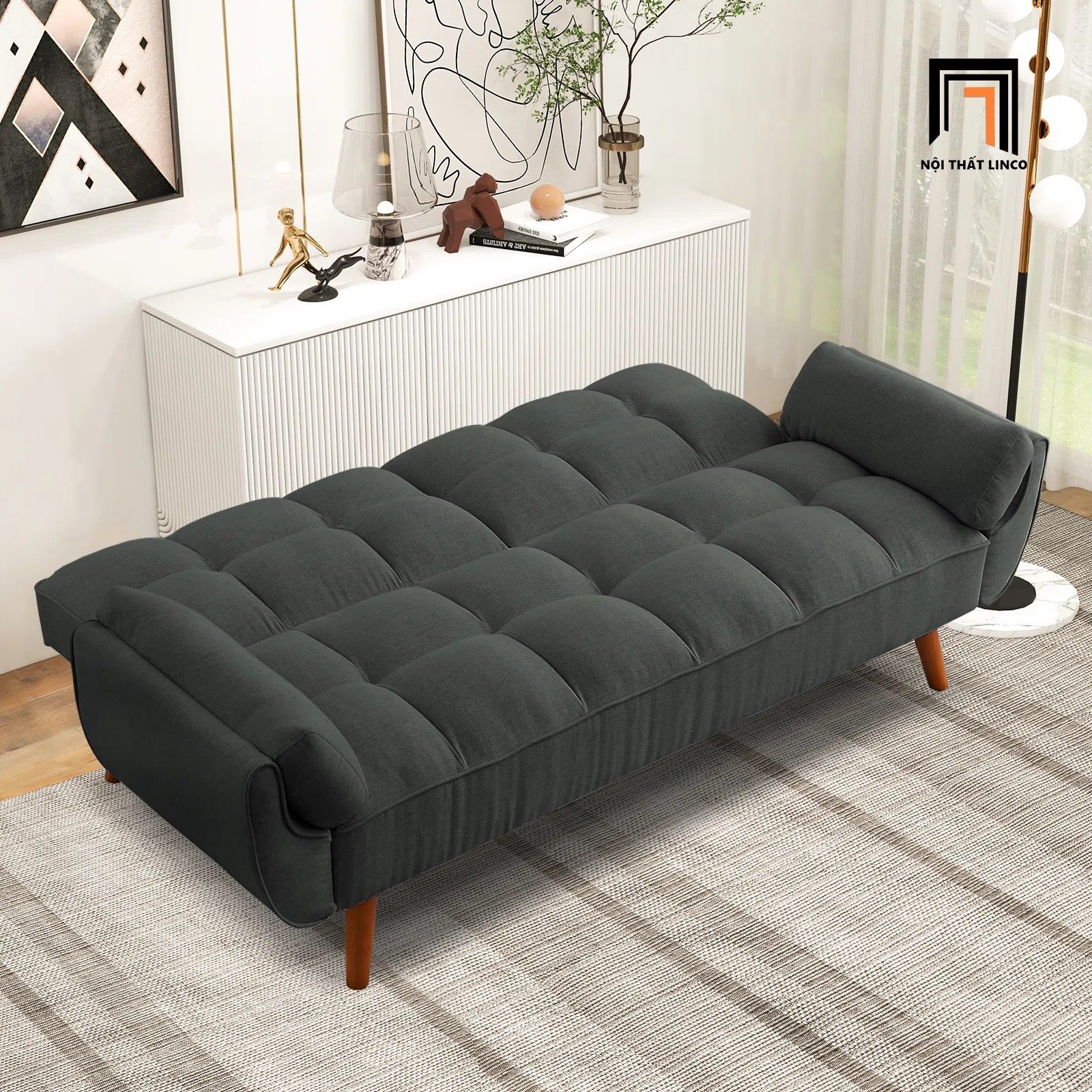 Ghế sofa giường xinh xắn GB74 Kazal 2m vải nỉ xanh lá