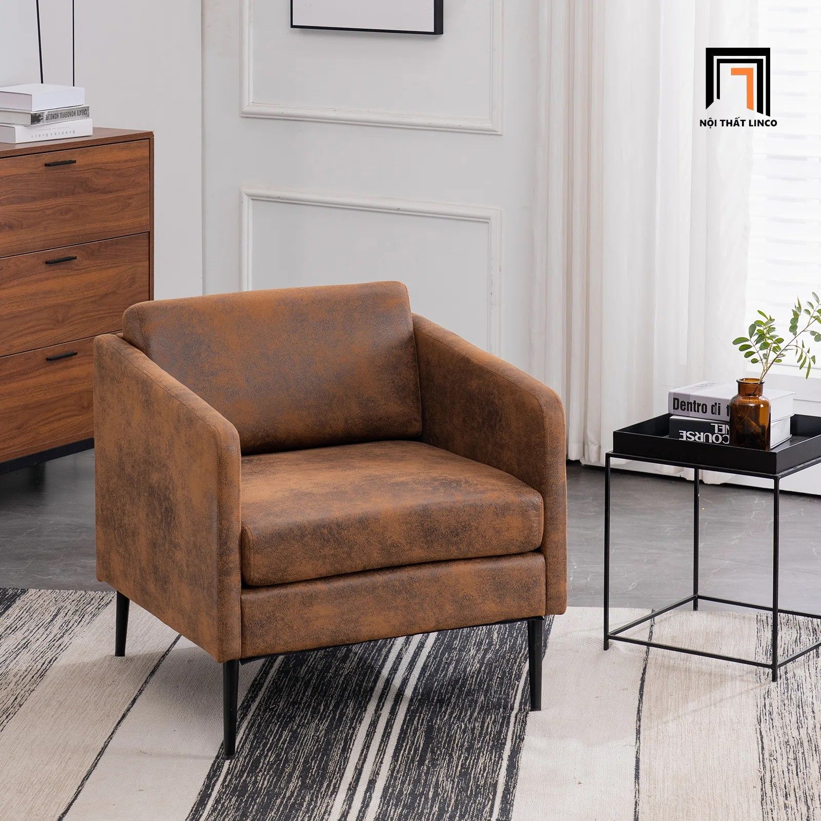 Ghế sofa đơn 1 nệm ngồi DT87 Raionna cho văn phòng da giả
