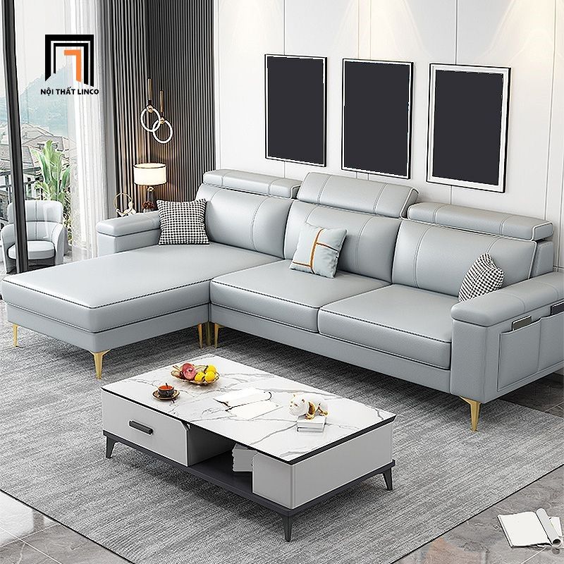 Ghế sofa góc L da công nghiệp GT171 Sheridon 2m3 x 1m55 xám ghi