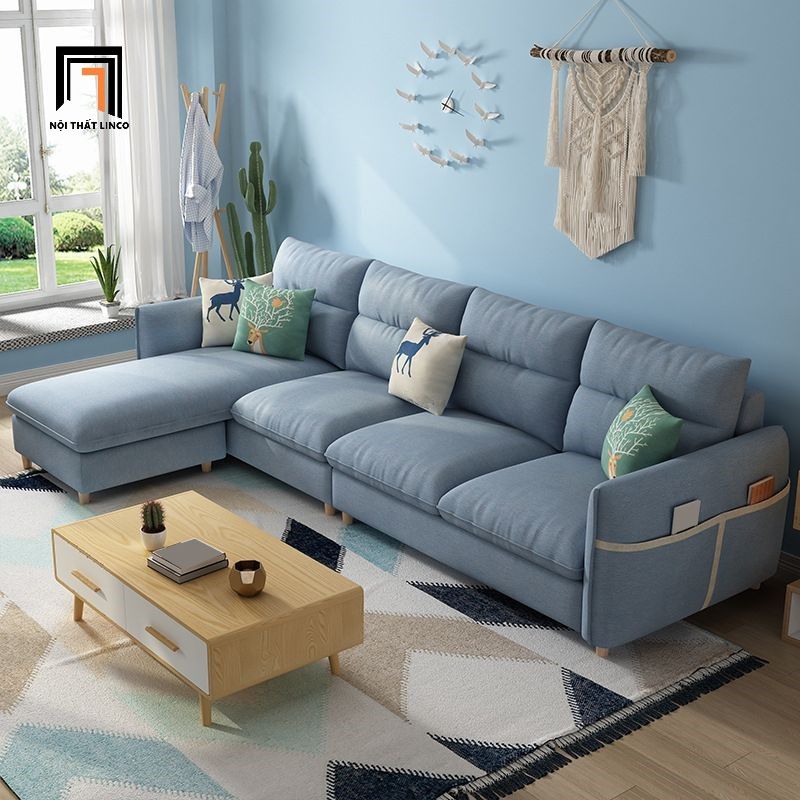 Ghế sofa góc màu xanh dương 2m9 x 1m6 GT227 Dubro giá rẻ