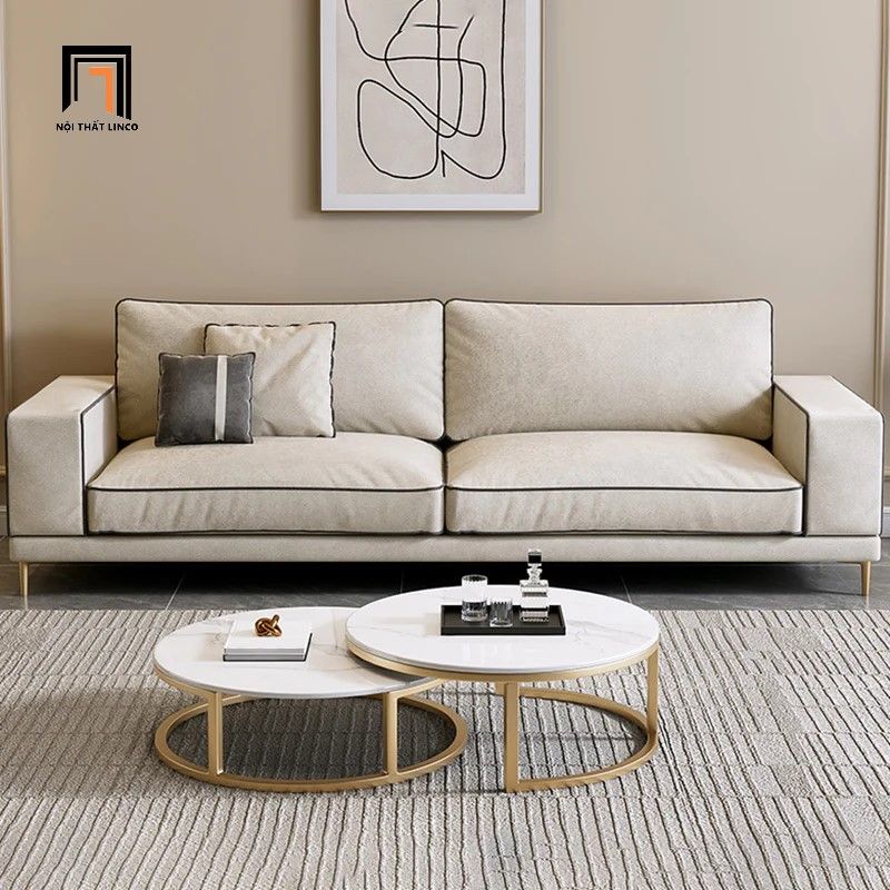 Set ghế sofa phòng khách gia đình KT78 Dakota xám trắng vải nỉ