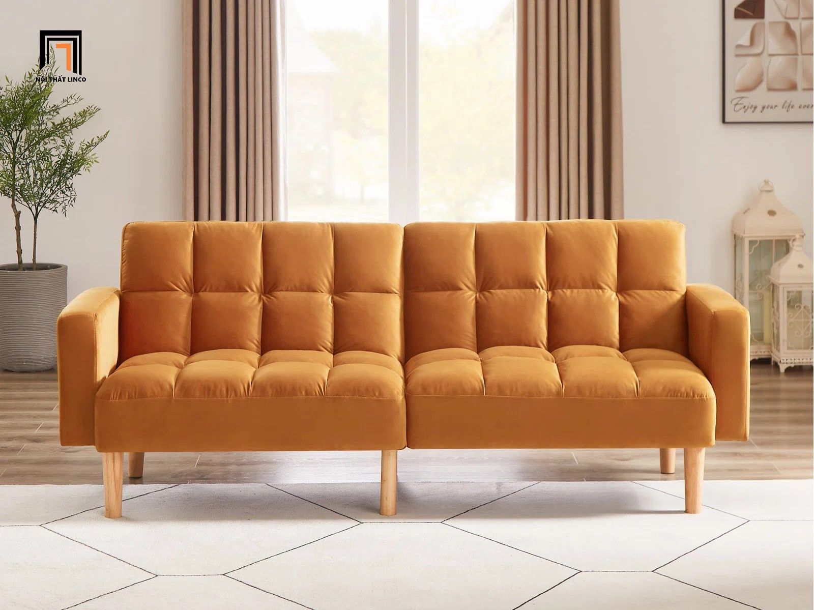 Ghế sofa giường gấp gọn GB43 Teplyn 1m9 vải nỉ nhung màu cam