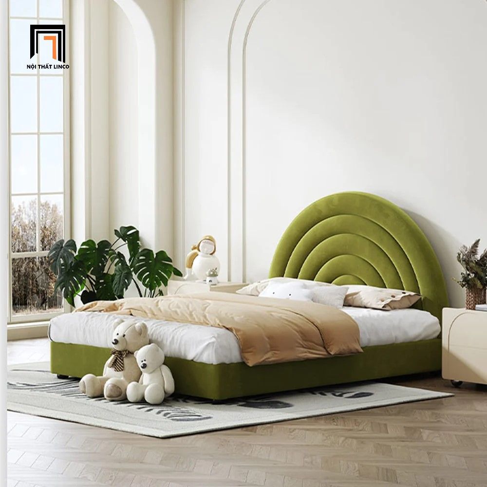 Giường ngủ bọc vải nhung nỉ hình trăng GN34 Bartley sang trọng