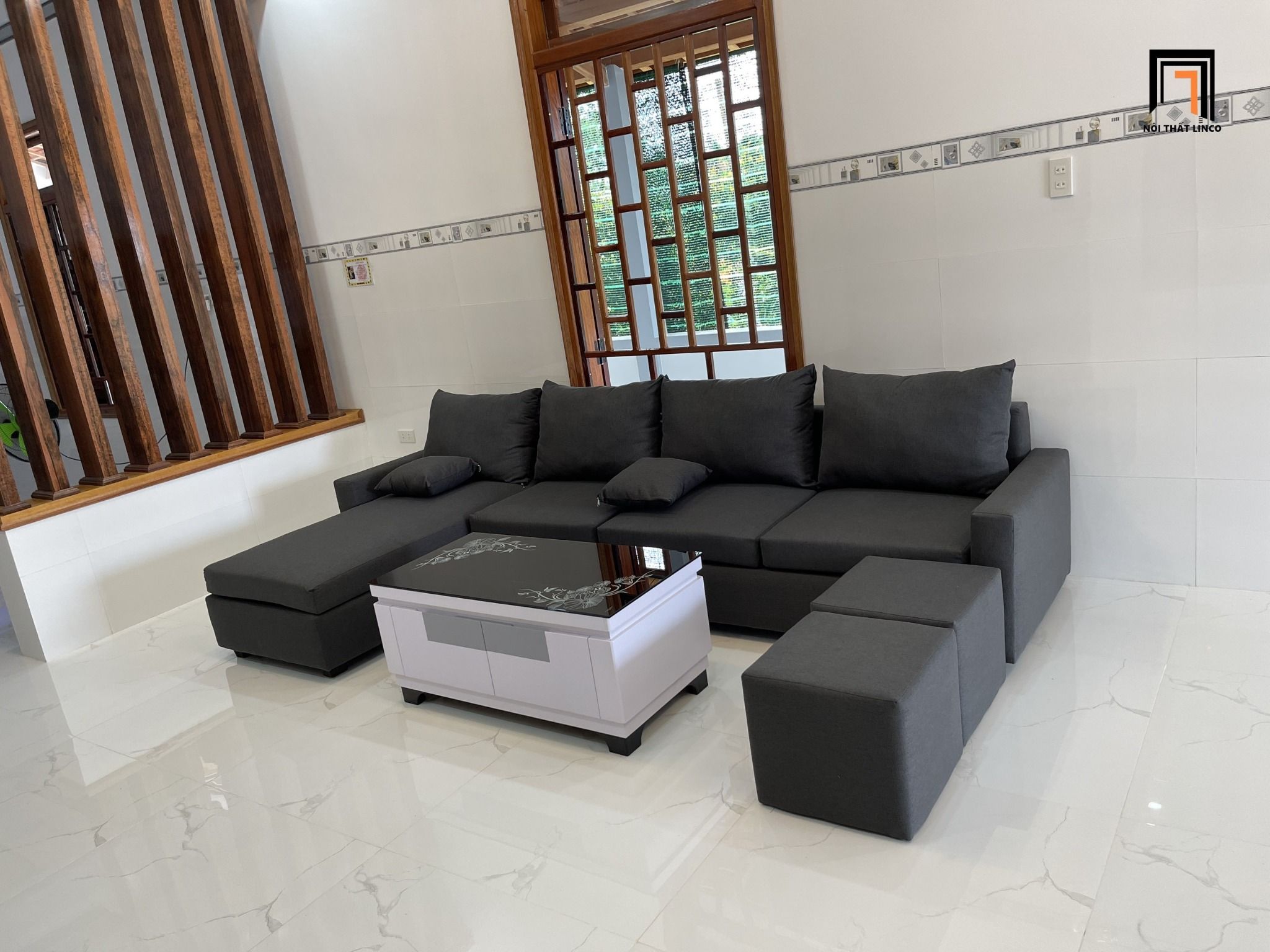 Bộ ghế sofa góc L GT93 Blacky 3m x 1m6 cho phòng khách lớn